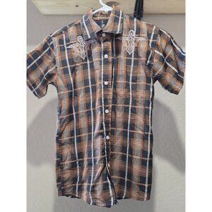 Platoon Jeans Y2K Embellished Blouse Shirt Plaid Women's 12 Biker Short Sleeve